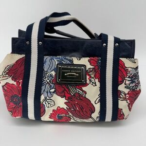 Tommy Hilfiger Canvas Floral Satchel Bag Navy Red White Americana Handbag